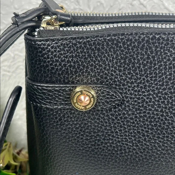 Nanette Lepore Crossbody 3 Compartment Purse Vegan Pebbled Black Leather Bag - Picture 8 of 16